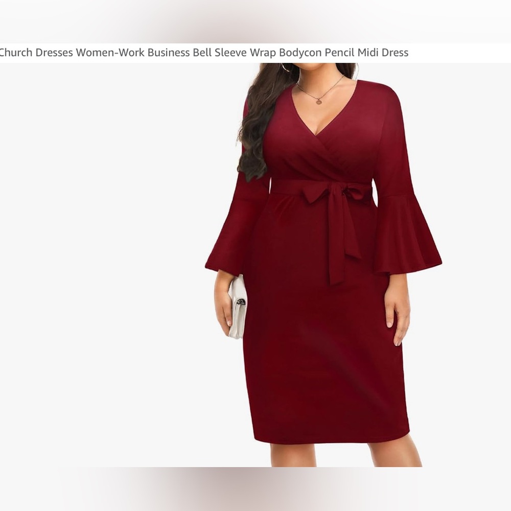 Elegant bell sleeved, belted MAROON dress.